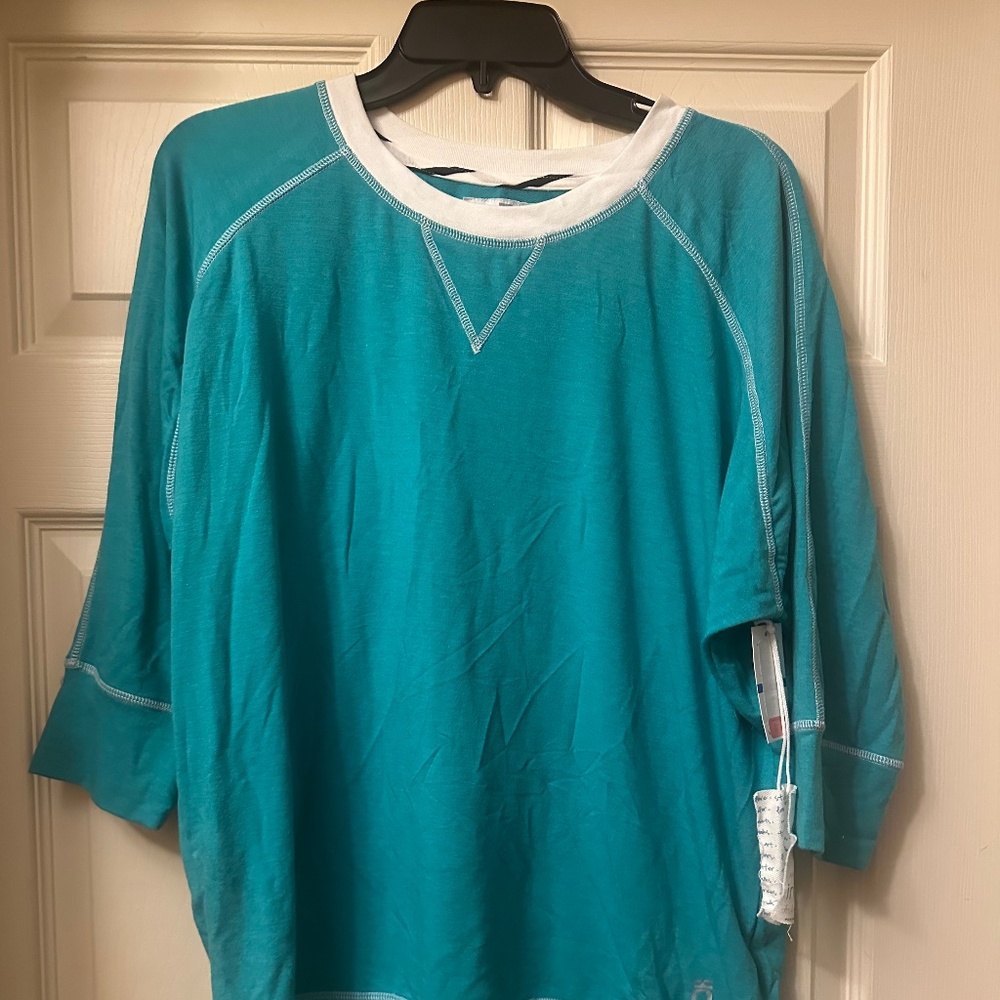 NWT Karen Neuberger Inspire XL Teal Blue 3/4 Sleeve Sweatshirt